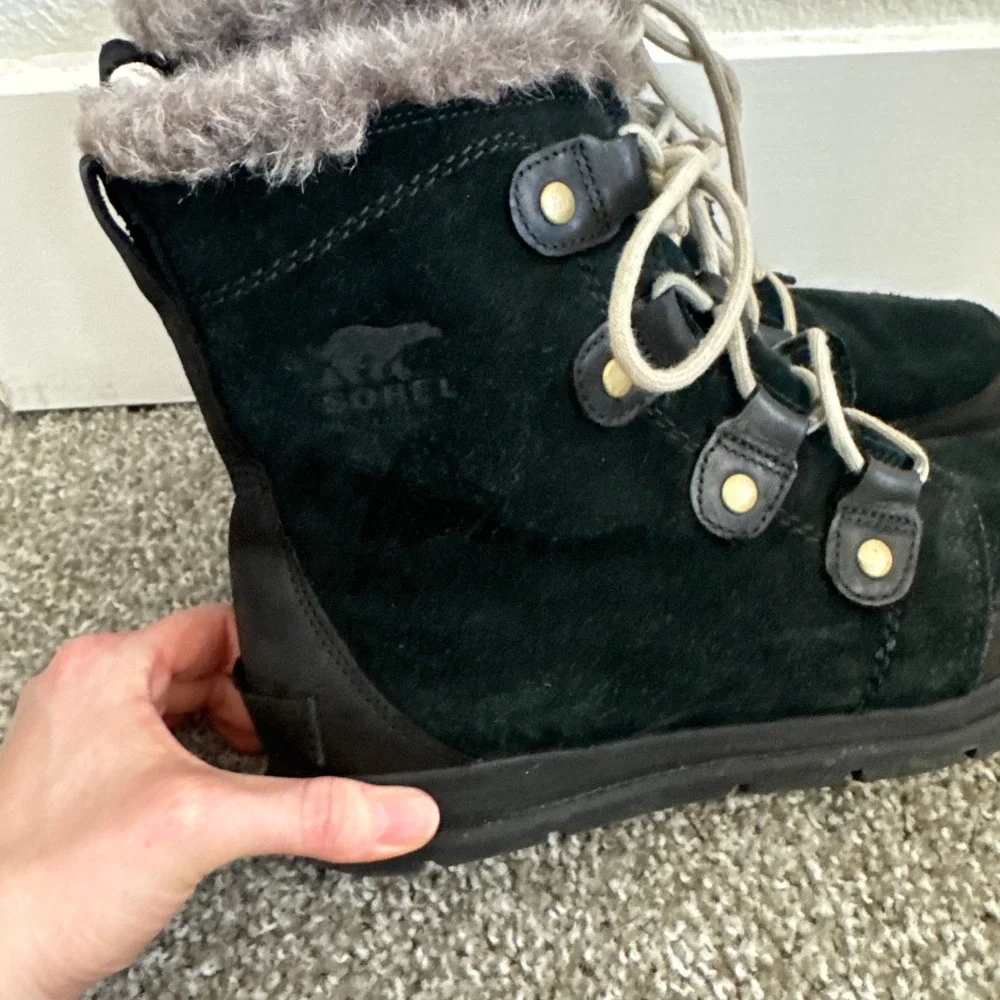 Sorel Womens 9.5 Explorer II Joan Faux Fur Lined Waterproof Suede Boots‎ Black